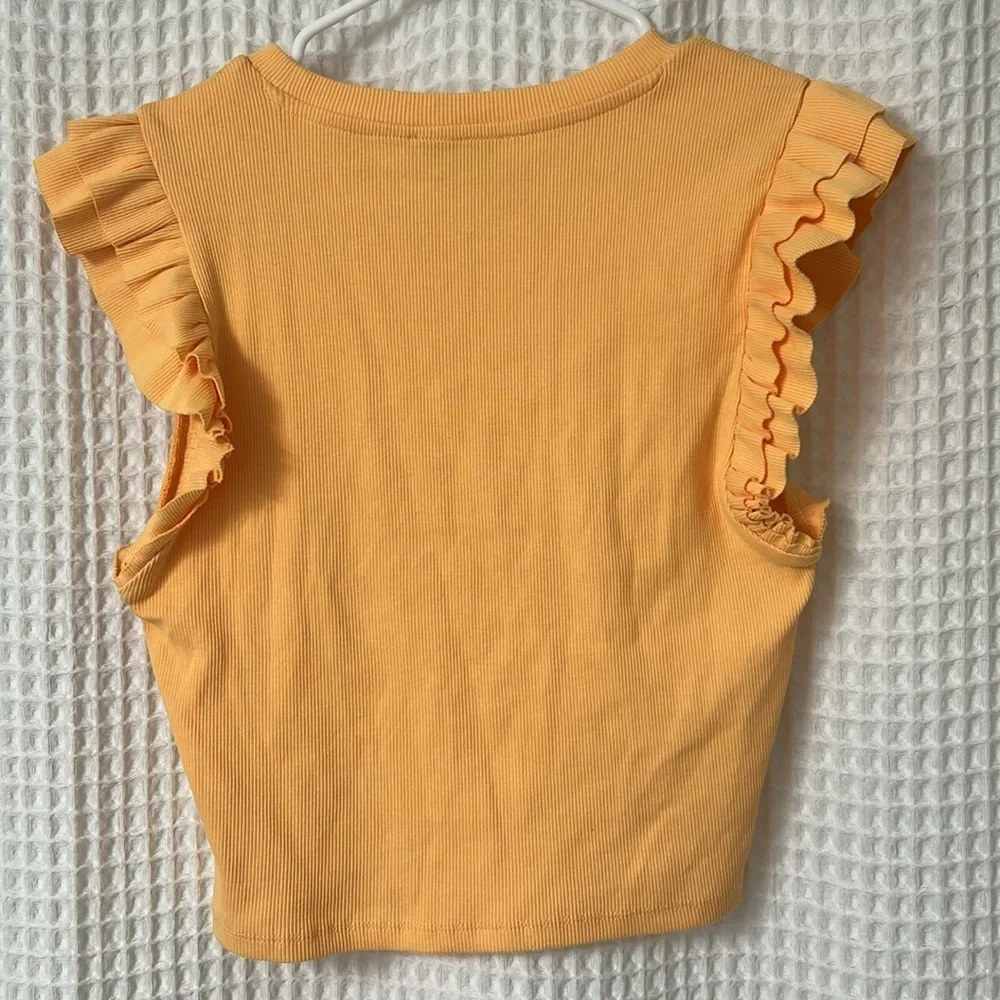 Zara Ruffle Sleeve Ribbed Tank Top Large - Picture 4 of 5